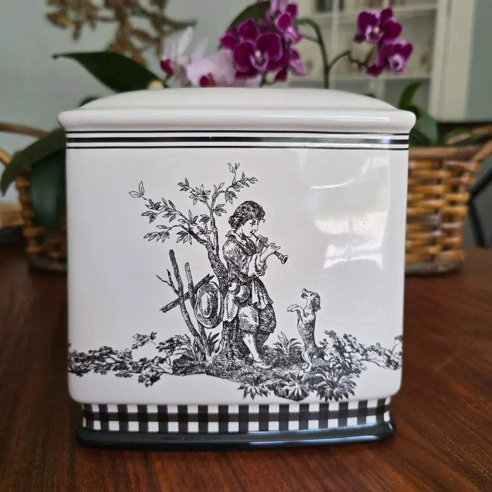 Vintage Waverly Tissue Cover Country Life Black White Toile Old Money Classic
